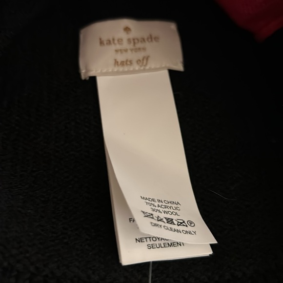 NWT Kate Spade Hello Gorgeous Black Pink Winter Pom Pom Beanie Hat - Picture 7 of 7